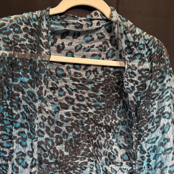 Turquoise Leopard Print Sheer Scarf | Aqua Blue Shawl Wrap | Lightweight - Picture 7 of 12